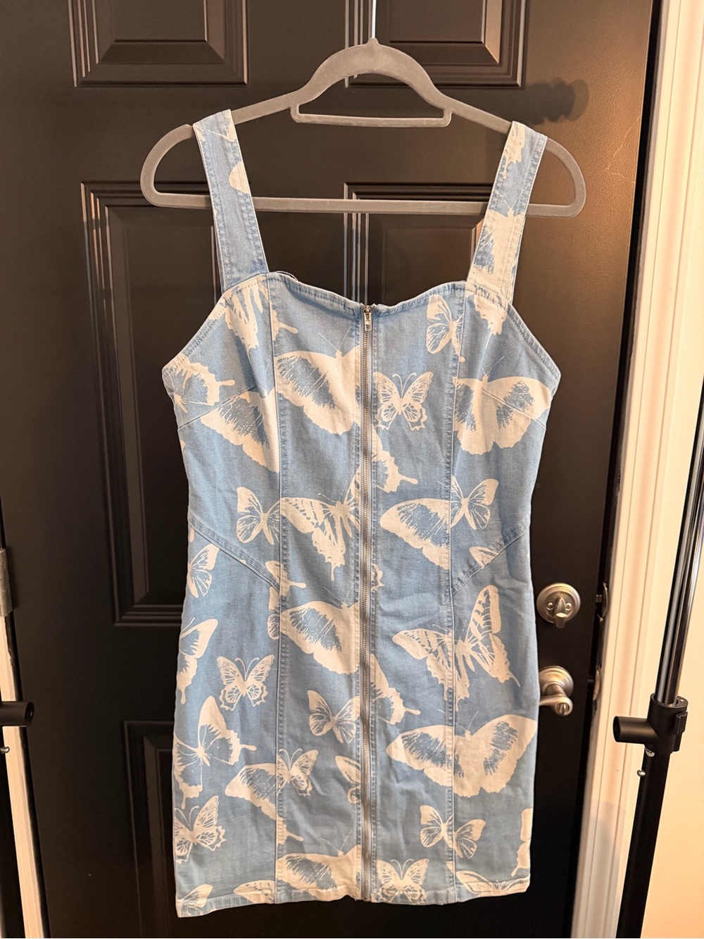 Fashion Nova Light Blue & White Butterfly Print Mini Dress